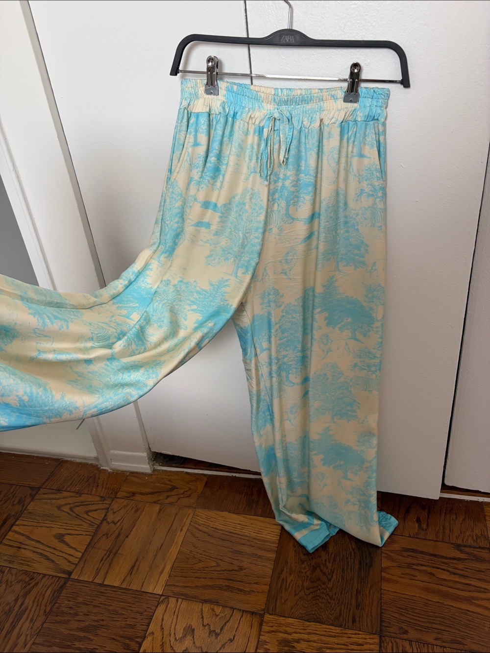 Light Blue & Cream Wide Leg Lounge Pants